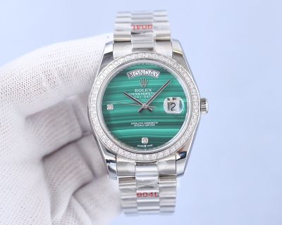 ROLEX Day-date Replica with Diamond Bezel Stainless Steel Automatic  41MM Green Watch